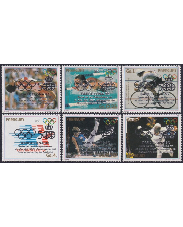 F-EX48850 PARAGUAY MNH 1987 BARCELONA OLYMPIC GAMES SILVER OVERPRINT CYCLE FENCING.