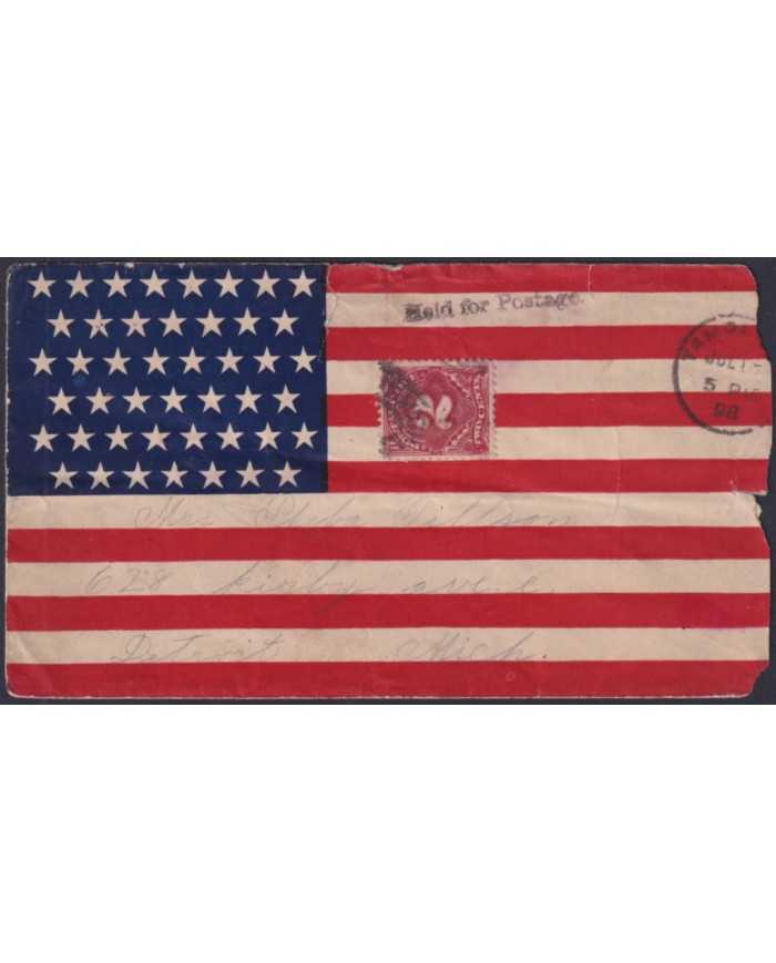 F-EX48533 USA 1898 PATRIOTIC COVER TAMPA FLORIDA TO DETROIT US FLAG POSTAGE DUE.
