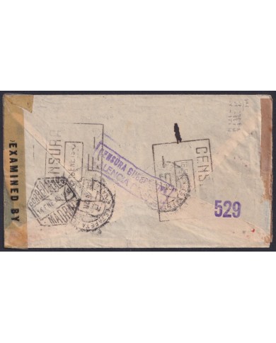 F-EX32659 MEXICO TO SPAIN 1945 WWII DOUBLE CENSORSHIP VALENCIA DEL CID.