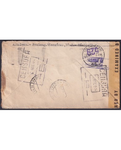 F-EX32661 MEXICO TO SPAIN 1944 WWII DOUBLE CENSORSHIP VALENCIA DEL CID.