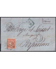 Z305 ESPAÑA SPAIN 1866 12cu FIGUERAS - PERPIGNAN, FRANCE. 5c DUE.