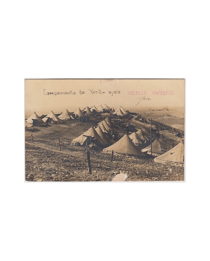 F-EX8568 SPAIN MOROCCO MAROC MELILLA 1915 ORIGINAL PHOTO MILITAR CAMP YFRIT AYSA POSTCARD.