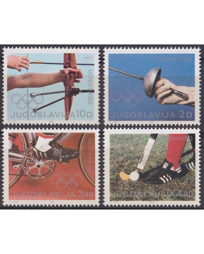 F-EX47618 YUGOSLAVIA MNH 1980 MOSCOW OLYMPIC GAMES ARCHERY FENCING CYCLE BICYCLE HOCKEY.