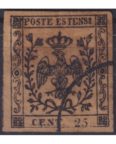 F-EX49140 ITALY 1851 25c MODENA USED.