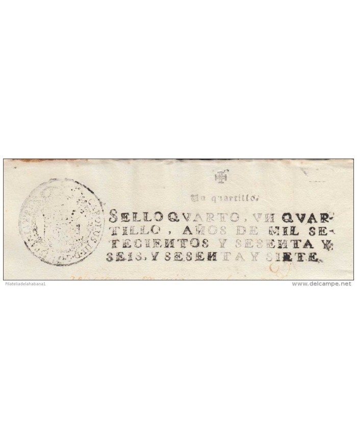 E1120 ANTILLES PUERTO RICO SPAIN ESPAÑA HAVANA USE SEALLED PAPER 1766-67 SELLO 4