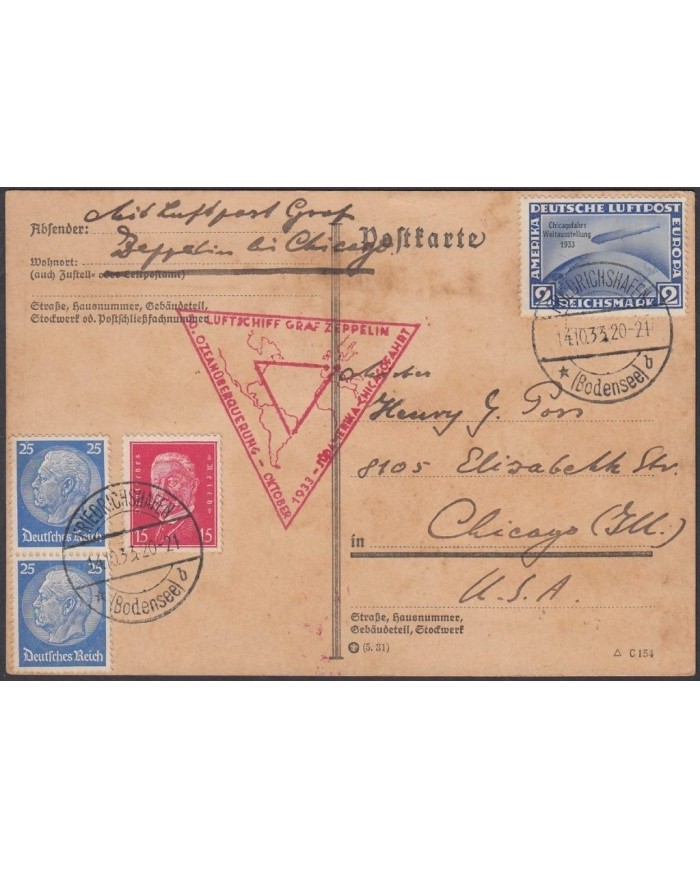 F-EX15249 GERMANY ALEMANIA DEUTSCHLAND ZEPPELIN FLIGHT CHICAGO FAHR 1933.