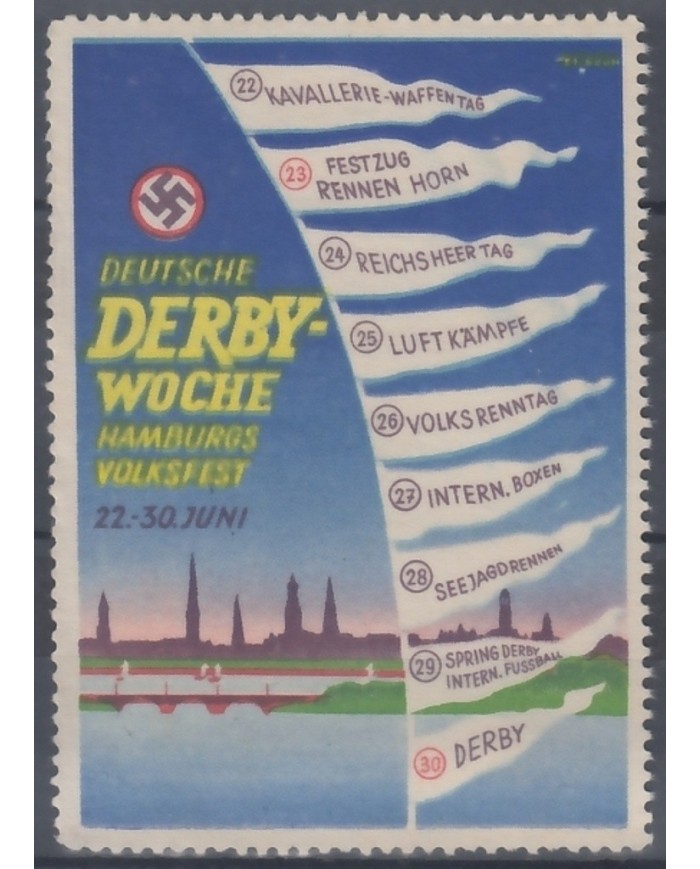 F-EX15537 GERMANY ALEMANIA 1936 DERBY WOCHE HAMBURG NO GUM NAZI-EMBLEM, 54x74mm.