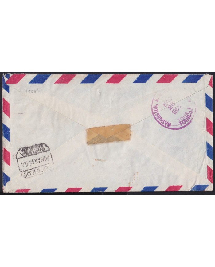 F-EX41265 ECUADOR 1953 REGISTERED AIR COVER QUITO TO SPAIN.