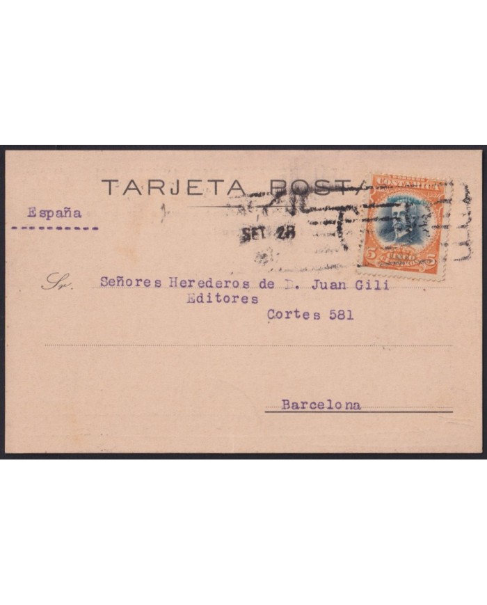 F-EX41277 COSTA RICA 1911 LIBRERÍA LEHMANN BOOK STORE SPECIAL CARD TO SPAIN.