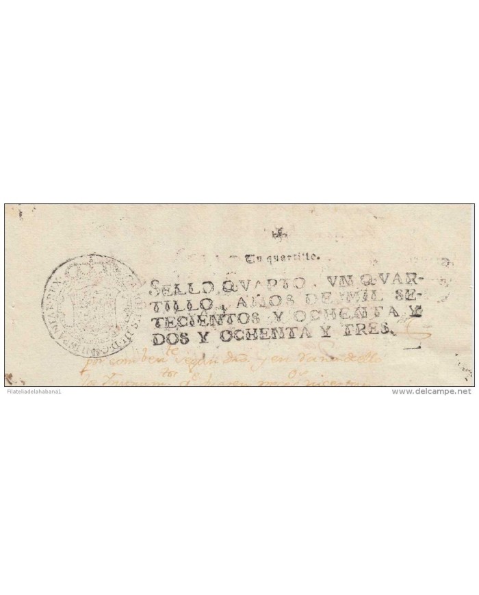 E1121 ANTILLES PUERTO RICO SPAIN ESPAÑA HAVANA USE SEALLED PAPER 1782-83 SELLO 4