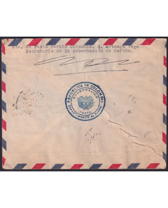 F-EX41404 COLOMBIA 195A OFFICIAL CONFIDENTIAL COVER TO FRANCE TRANSOCEANIC.