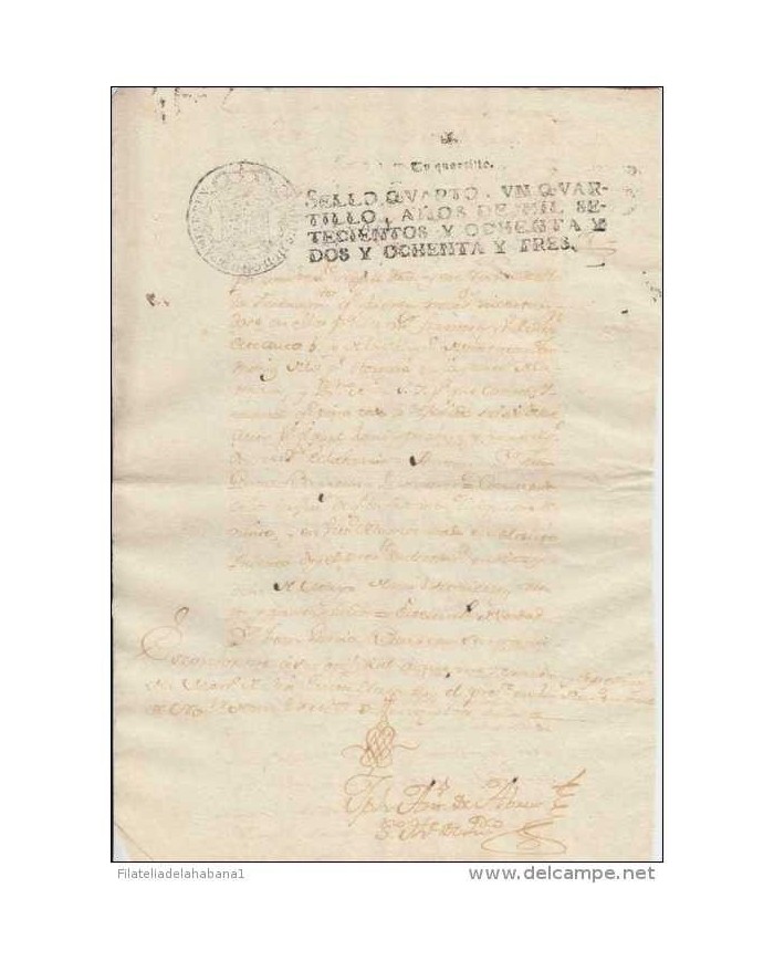 E1121 ANTILLES PUERTO RICO SPAIN ESPAÑA HAVANA USE SEALLED PAPER 1782-83 SELLO 4