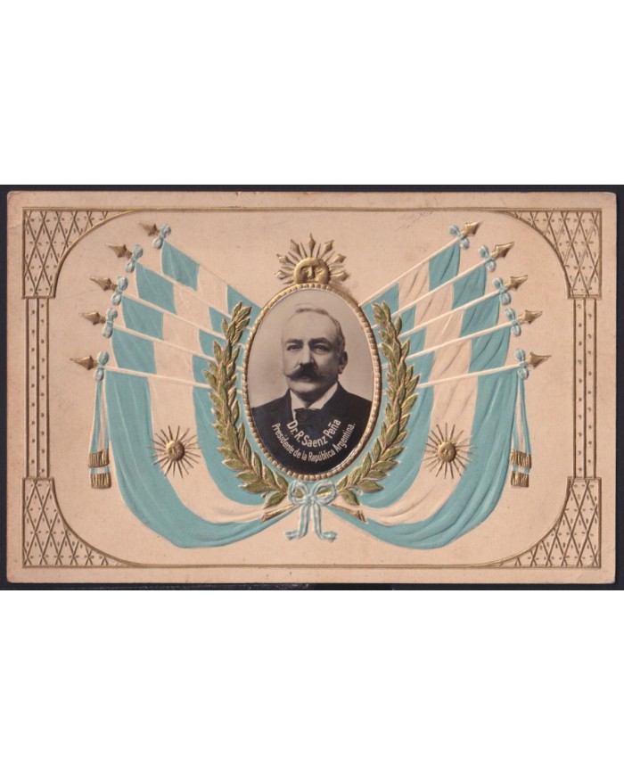 F-EX41399 ARGENTINA 1913 POSTCARD PRESIDENT SAENZ PEÑA TO GERMANY.