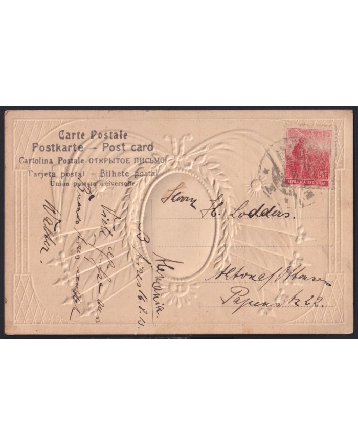 F-EX41399 ARGENTINA 1913 POSTCARD PRESIDENT SAENZ PEÑA TO GERMANY.