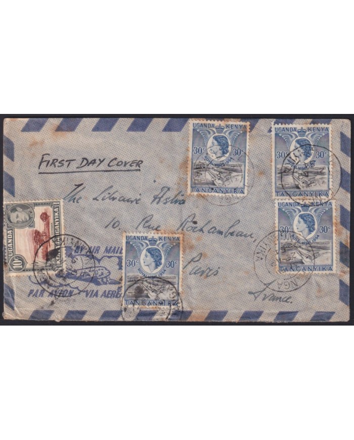 F-EX41403 KENYA UGANDA TANGANIKA 1951 FDC COVER TO FRANCE OWEN FALLS DAM.