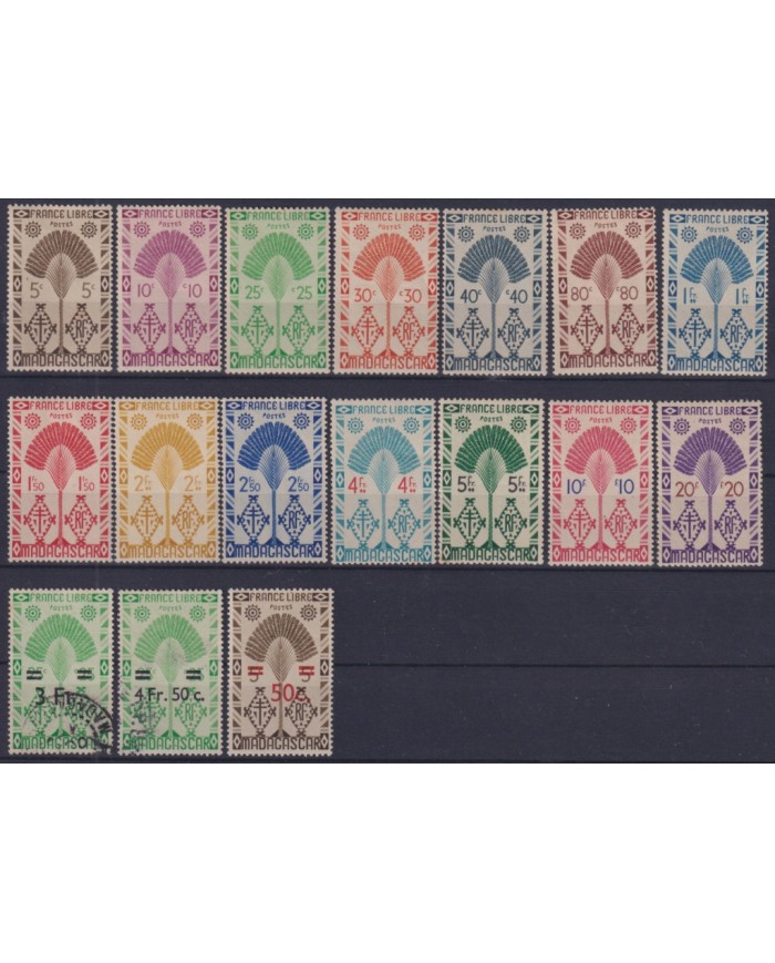 F-EX49357 MADAGASCAR FRANCE COLONIES 1943 COMPLETE SET NO GUM.