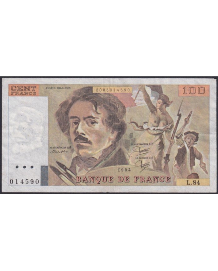 F-EX1569 FRANCE FRANCIA FRANCIA 1984 BANKNOTE 100fr. EUGENE DELACROIX VF PLUS.