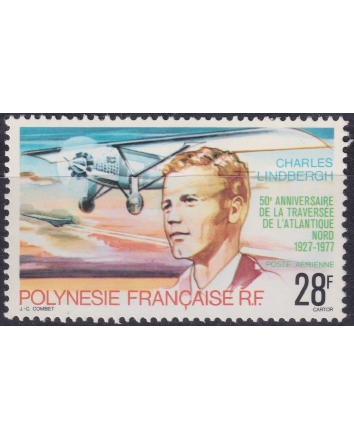 F-EX49220 POLYNESIE MNH 1977 28fr CHARLES LINDBERGH ATLANTIC FLIGHT AVIATION PIONEERS.