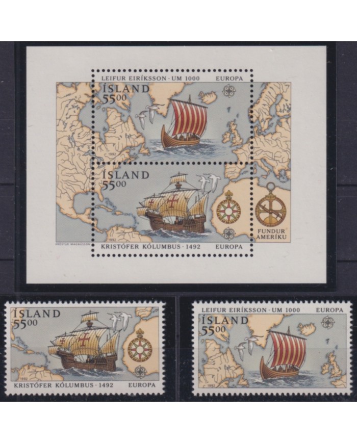 F-EX49248 ICELAND MNH 1992 EUROPA VIKINGS SHIP & DISCOVERY CARAVELA.