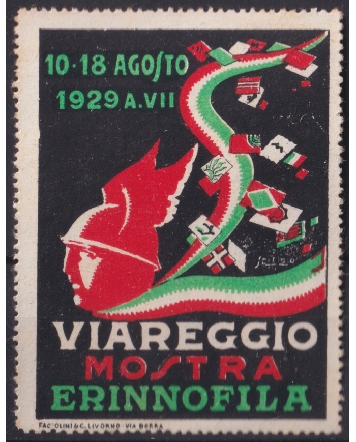 F-EX17738 ITALY CINDERELLA 1929 VIAREGGIO PHILATELIC EXPO 4.5x5.7 cm NO GUM.