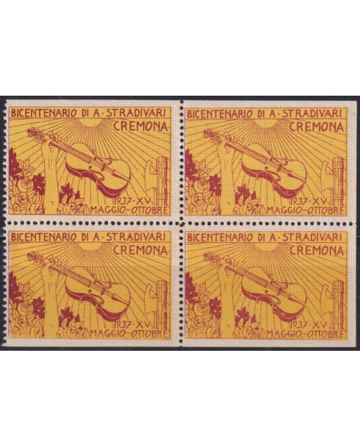 F-EX49539 ITALY ITALIA CINDERELLA 1937 BICENTENARY OF STRADIVARIUS MUSIC CREMONA. BL4.