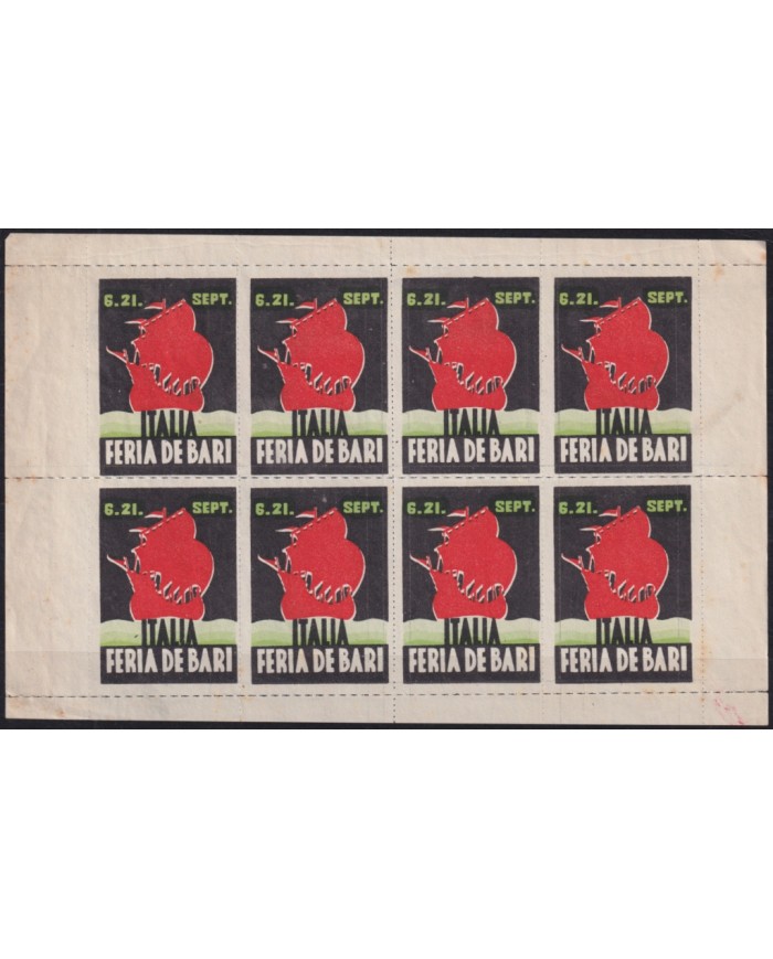 F-EX49408 ITALY ITALIA CINDERELLA 1930 BARI FAIR SHIP COMPLETE SHEET NO GUM.