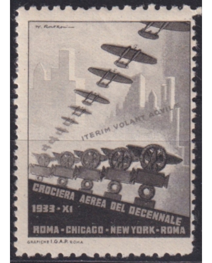 F-EX49550 ITALY ITALIA CINDERELLA 1933 TRANS-ATLANTIC TRIP FLIGHT ROMA CHICAGO AVIATION AIRPLANE.