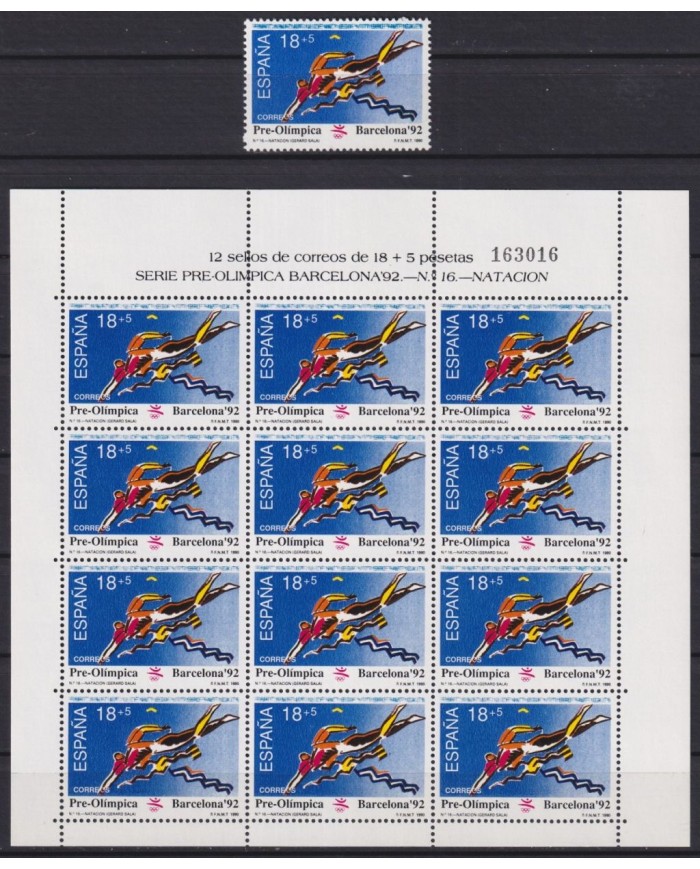 F-EX49316 SPAIN MNH 1990 OLYMPIC BARCELONA MINISHEET Nº16 SWIMING NATACION.