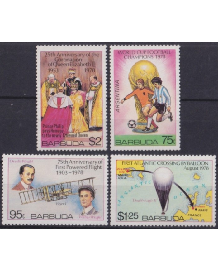 F-EX49516 BARBUDA MNH 1978 HISTORIC EVENTS WORLD SOCCER FOOTBALL CUP AIRPLANE.