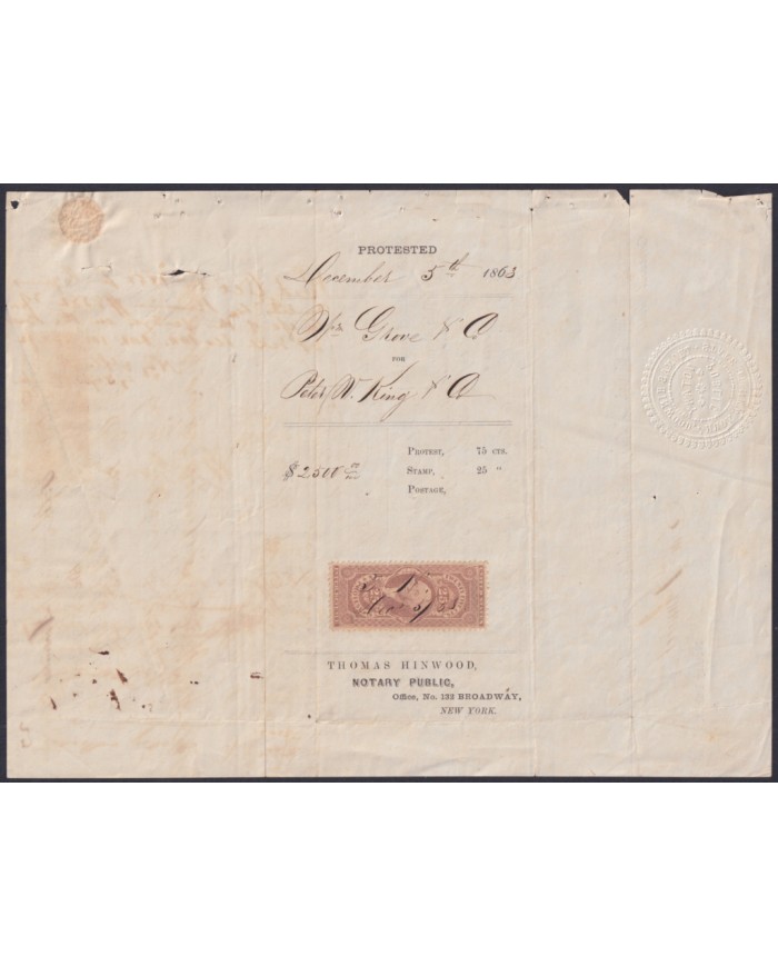 E6536 US USA PROTESTED BILL OF EXCHANGE MERCANT DOC REVENUE STAMPS.