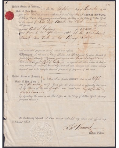 E6536 US USA PROTESTED BILL OF EXCHANGE MERCANT DOC REVENUE STAMPS.