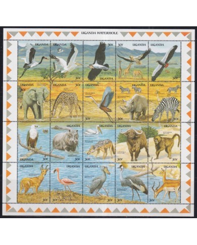 F-EX44065 UGANDA MNH 1989 WILDLIFE WATERHOLE BIRD BUFFALO RHINOCEROS ZEBRA. F-EX44065 UGANDA MNH 1989 WILDLIFE WATERHOLE BIRD BUFFALO RHINOCEROS ZEBRA.