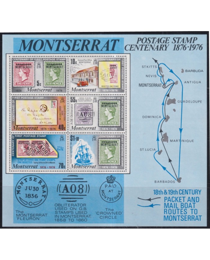 F-EX44066 MONTSERRAT MNH 1976 POSTAGE STAMPS CENTENARY SHIP POSTAL HISTORY.
