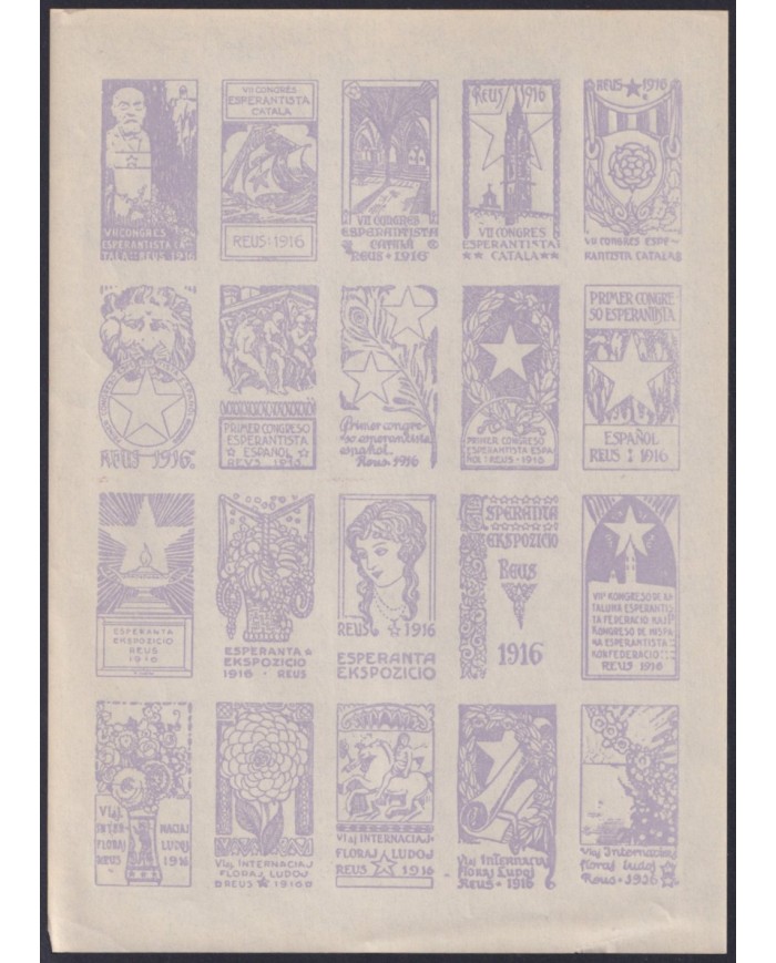 F-EX32720 SPAIN ESPAÑA MNH 1916 CINDERELLA ESPERANTO REUS ART NOVEAU IMPERF MALVA.