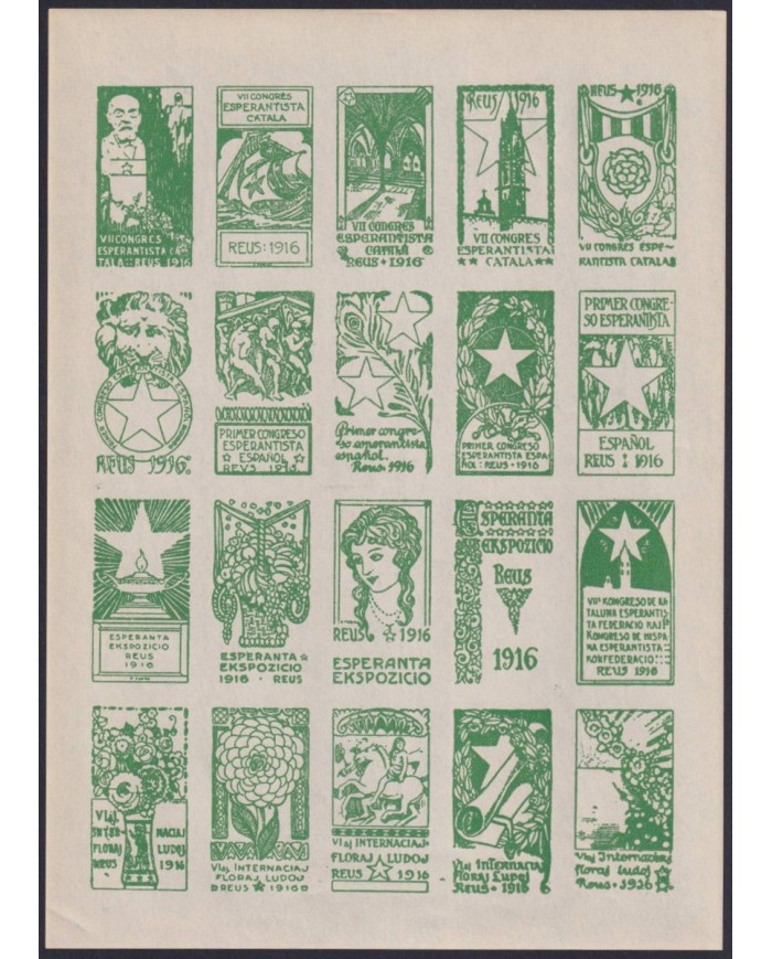 F-EX32716 SPAIN ESPAÑA MNH 1916 CINDERELLA ESPERANTO REUS ART NOVEAU IMPERF GREN.