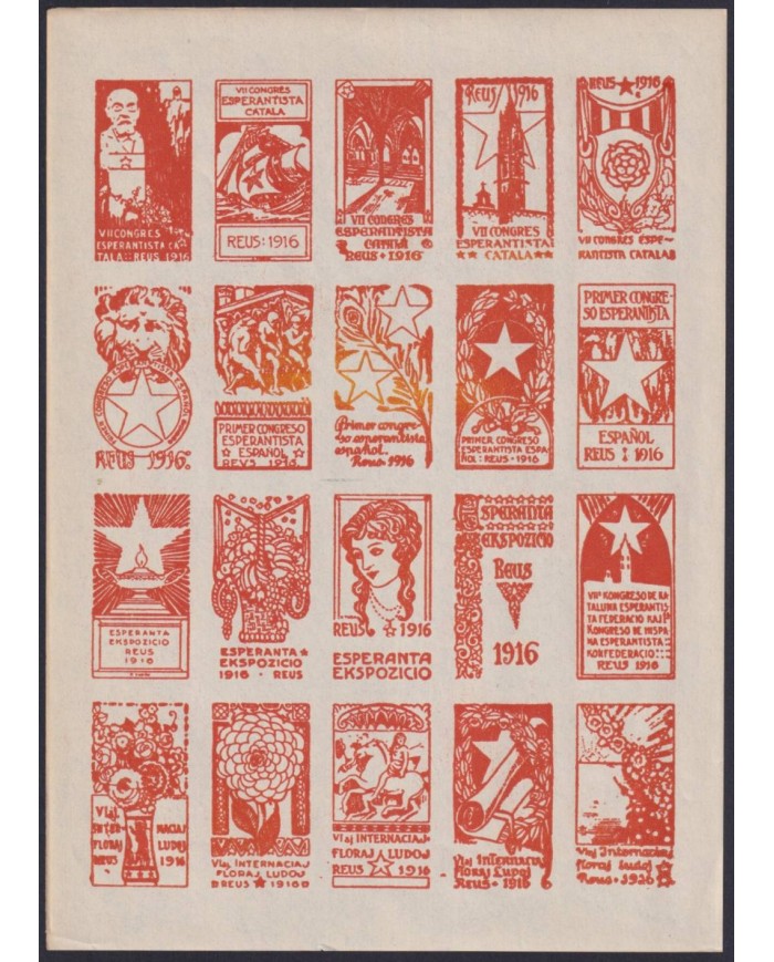 F-EX32715 SPAIN ESPAÑA MNH 1916 CINDERELLA ESPERANTO REUS ART NOVEAU IMPERF RED
