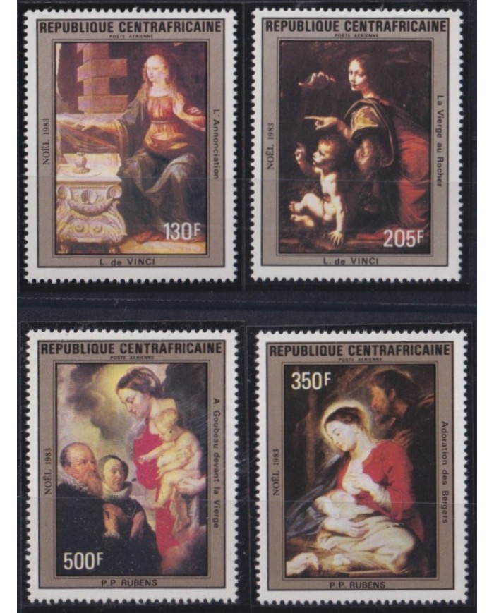 F-EX49520 CENTRAL AFRICA 1983 MNH CHRISTMAS NAVIDAD RELIGION LEONARDO RUBENS ART PAINTING.
