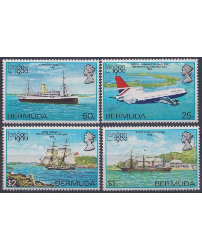 F-EX49865 BERMUDA IS MNH 1980 LONDON EXPO AIRPLANE SHIP BARCOS BOAT.