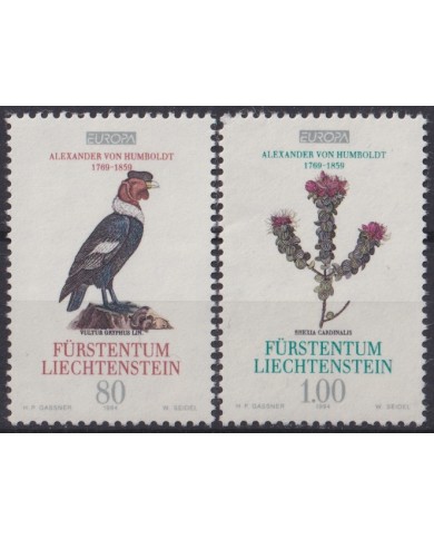 F-EX49878 LIECHTENSTEIN MNH 1994 ALEXANDER VON HUMBOLDT BIRD AVES PAJAROS FLOWER.