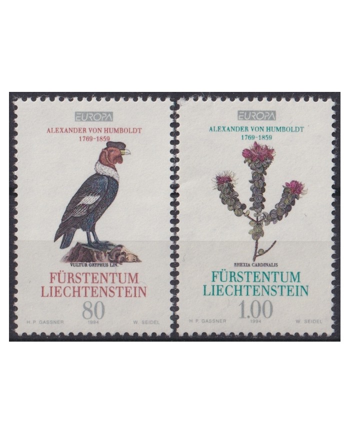 F-EX49878 LIECHTENSTEIN MNH 1994 ALEXANDER VON HUMBOLDT BIRD AVES PAJAROS FLOWER.