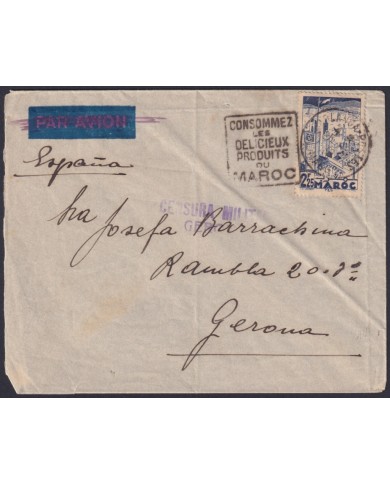 F-EX45292 MOROCCO FRANCE 193? CIVIL WAR COVER TO GERONA SPAIN.