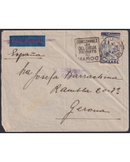 F-EX45292 MOROCCO FRANCE 193? CIVIL WAR COVER TO GERONA SPAIN.
