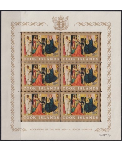 F-EX48131 COOK IS 1966 MNH FRA ANGELICO ART CHRISTMAS NAVIDADES SHEET.