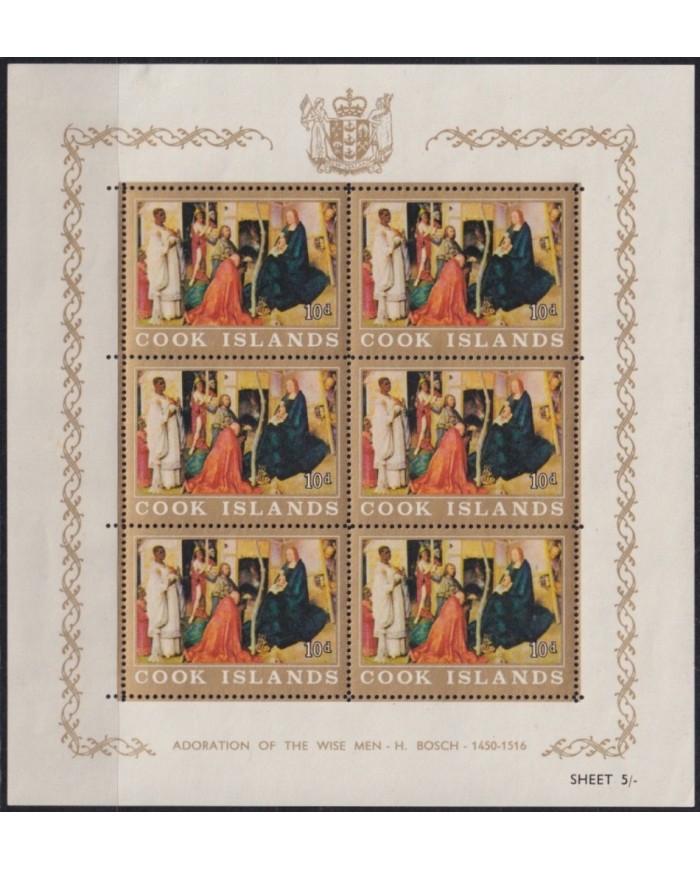 F-EX48131 COOK IS 1966 MNH FRA ANGELICO ART CHRISTMAS NAVIDADES SHEET.
