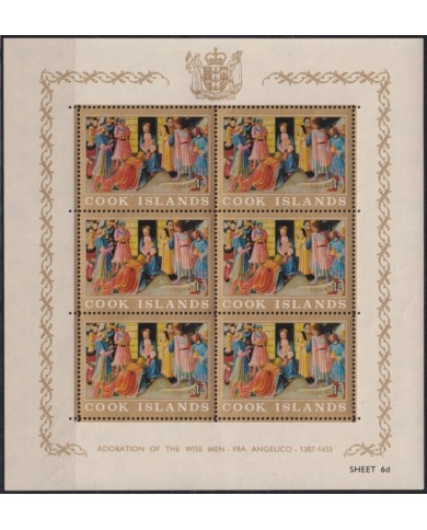 F-EX48131 COOK IS 1966 MNH FRA ANGELICO ART CHRISTMAS NAVIDADES SHEET.