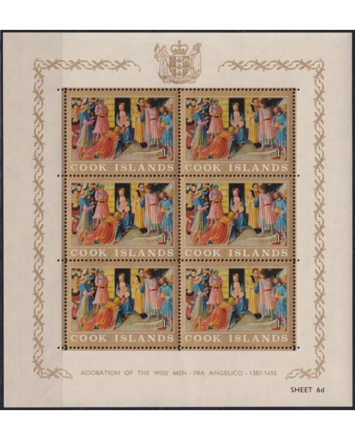 F-EX48131 COOK IS 1966 MNH FRA ANGELICO ART CHRISTMAS NAVIDADES SHEET.