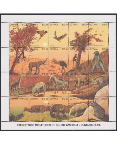 F-EX49045 GUYANA DINOSAUR STAMPS SHEET 1991 MNH PREHISTORIC CENOZOIC ERA WILDLIFE BIRD.