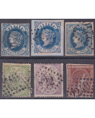 Z464 SPAIN FRANCE NUMBER CANCEL STAMPS LOT. ISABEL II- ALFONSO XII.