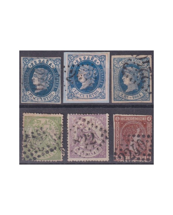 Z464 SPAIN FRANCE NUMBER CANCEL STAMPS LOT. ISABEL II- ALFONSO XII.