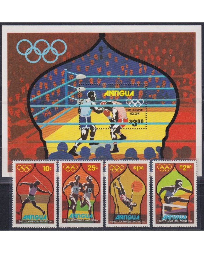 F-EX50078 ANTIGUA MH 1980 MOSCOW OLYMPIC GAMES BOXING ATHLETICS ATLETISMO.